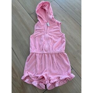 Janie and Jack Girls Pink Terry Cloth Hooded Romper Sleeveless Size 6